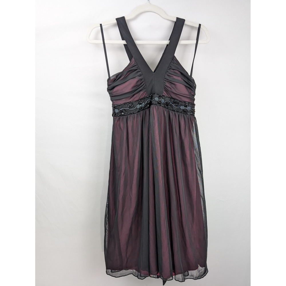 Vintage Y2K Beaded Mesh Babydoll Mini Dress Size XS Pink Hoco Whimsigoth Fairy